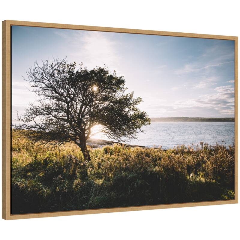 Kate and Laurel Sylvie Coastal Serene Sunset Tree Landscape Framed Canvas by Patricia Hasz of Patricia Rae Photography - 33x23 - Natural