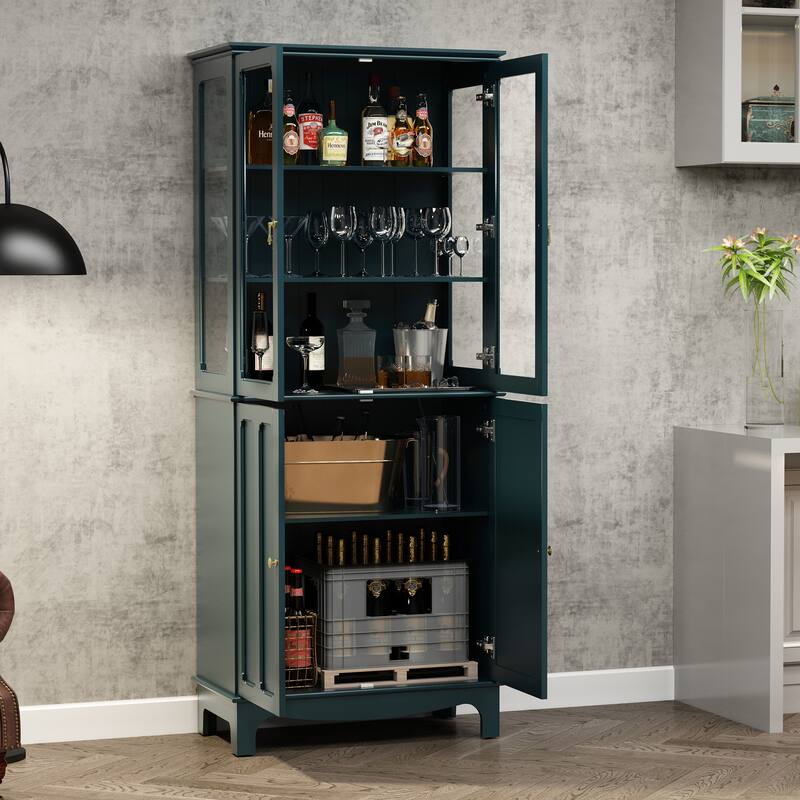 72" Freestanding Kitchen Pantry with Glass Doors