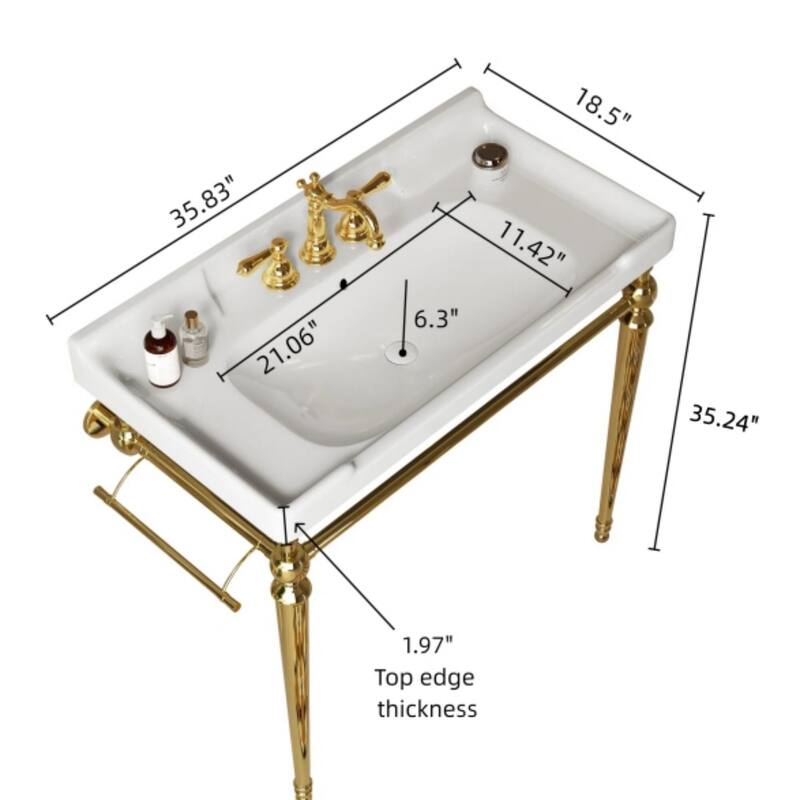 Wall-Mounted Bathroom Vanity with Ceramic Basin and Metal Legs