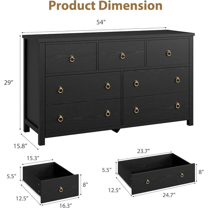 Rattan Dresser Storage Cabinet for Bedroom Living Room, Black