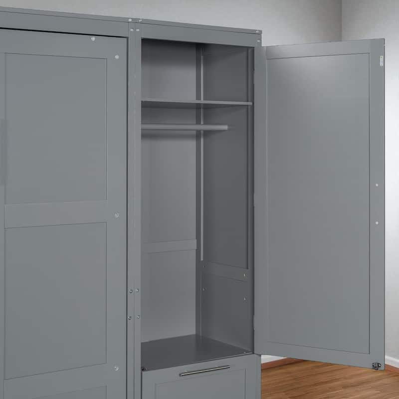 Queen Size Murphy Bed with Closet, Drawers and Shelves - Space Saving Wall Bed with Storage Cabinets