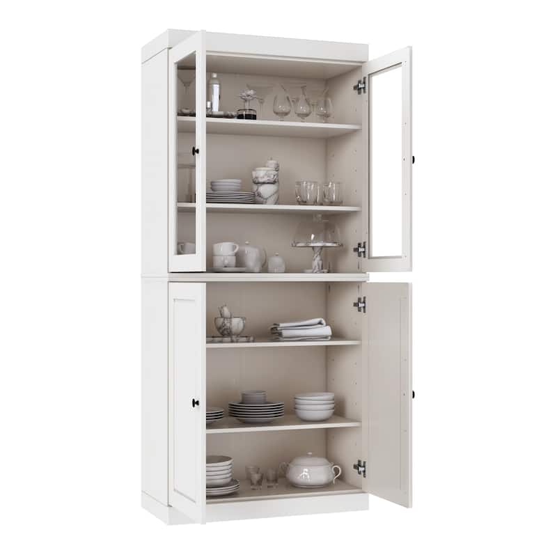 Palace Imports 100% Solid Wood Pantry Cabinet with Frosted, Clear Glass or Solid Doors and Adjustable Shelves