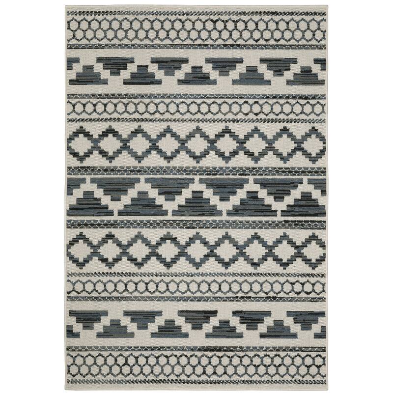 Vista Home Talcot Geometric Tribal Grey/ Teal Indoor-Outdoor Area Rug - 1'10" X 3'9"