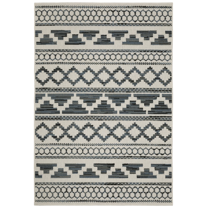 Vista Home Talcot Geometric Tribal Grey/ Teal Indoor-Outdoor Area Rug