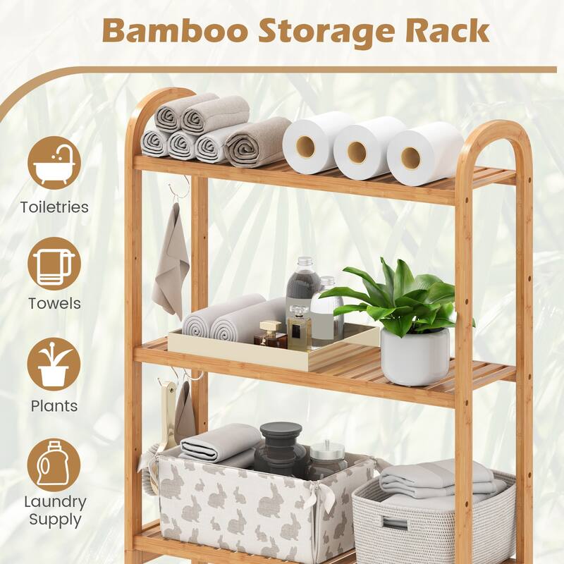 Gymax Bamboo over the Toilet Storage Shelf w/3-tier Open Shelf - Natural