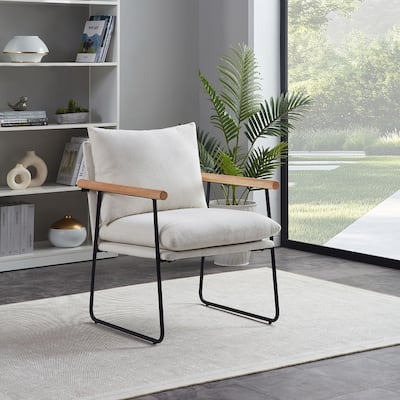 Modern Accent Chair with Removable Cushion, Wood Armrests, Living Room