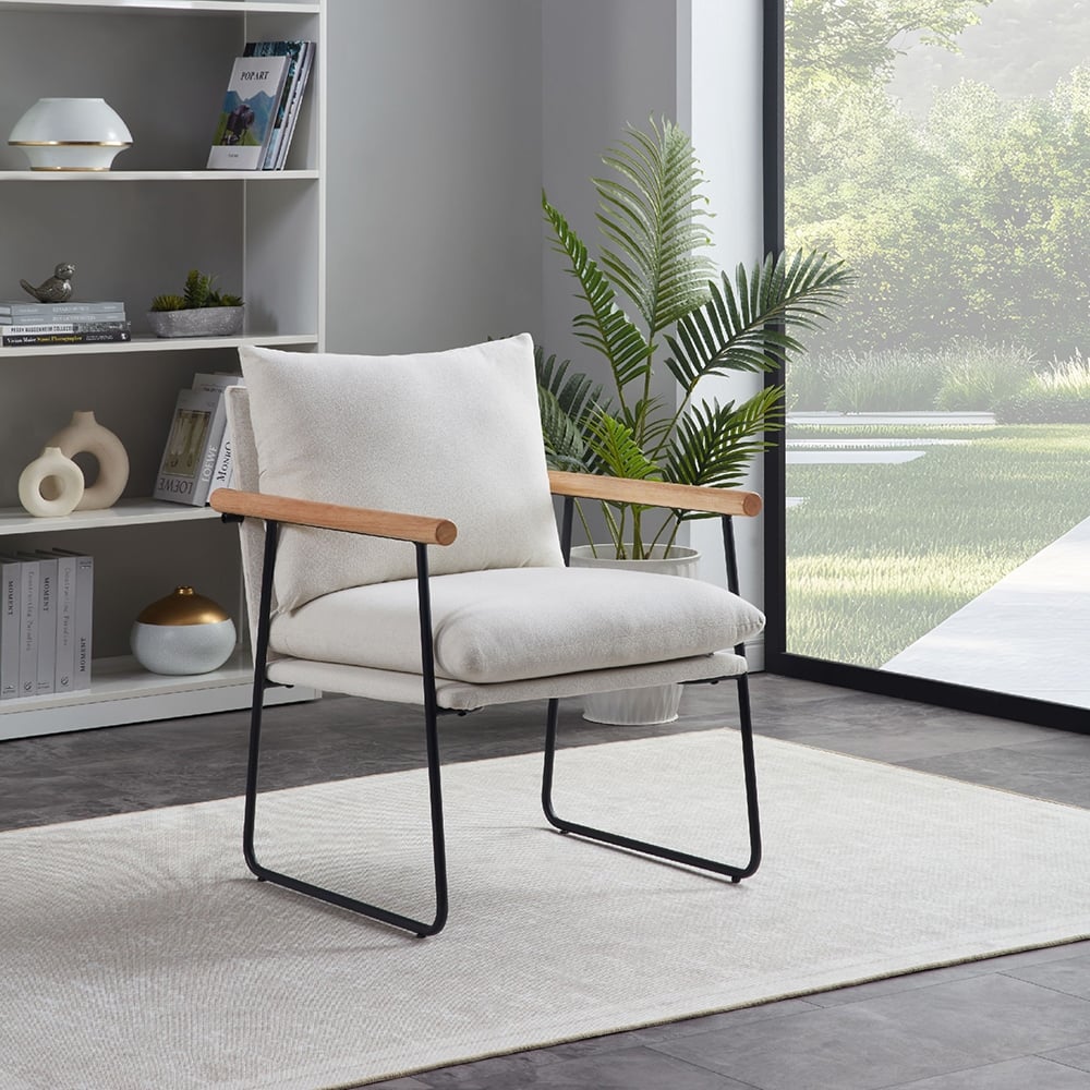 Modern Accent Chair with Removable Cushion, Wood Armrests, Living Room