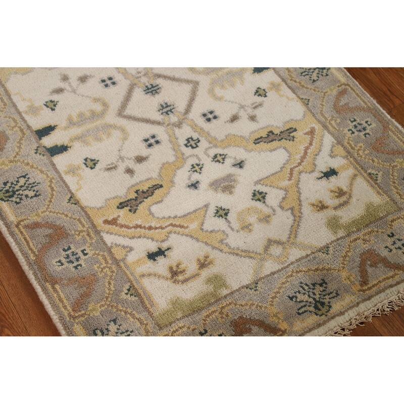 Ivory Oushak Indian Runner Rug Handmade Wool Carpet - 2'7"x 7'9"