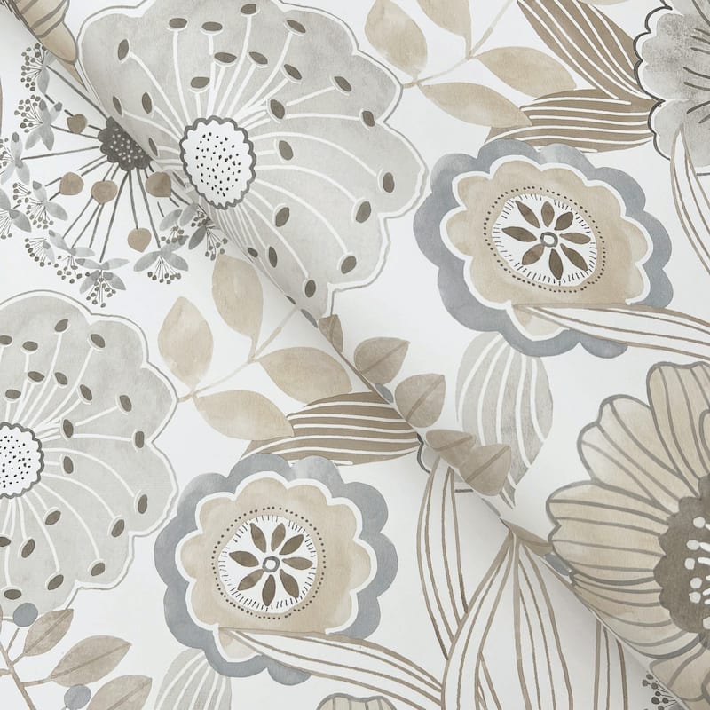 York Wallcoverings Artistic Bouquet Neutral Wallpaper