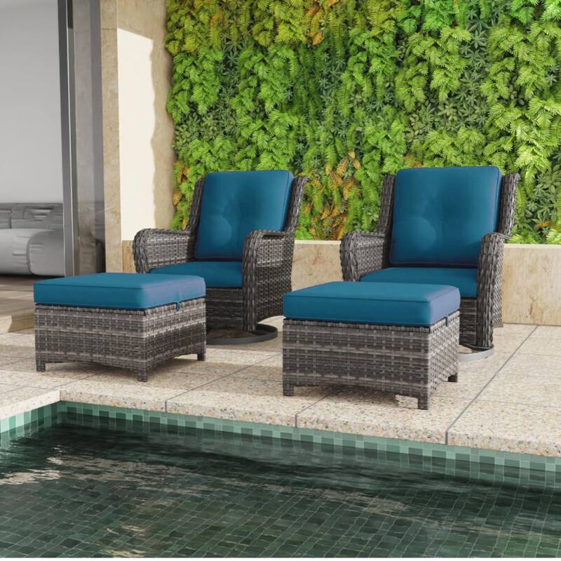 Wicker Patio Furniture Set 5 Piece Rattan Outdoor Sectional Conversation Sets with 2 Chairs,2 Ottomans and 1 Side Table