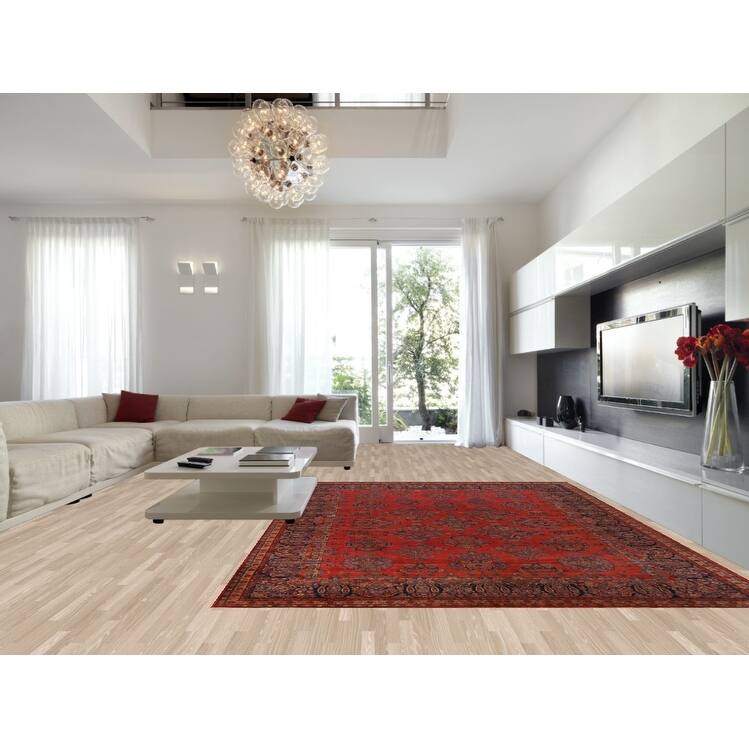 Hand Knotted Oriental 100% Wool Carpet Traditional All-Over Oranges & Rust Kashan Area Rug - 13' 11'' X 10' 0''