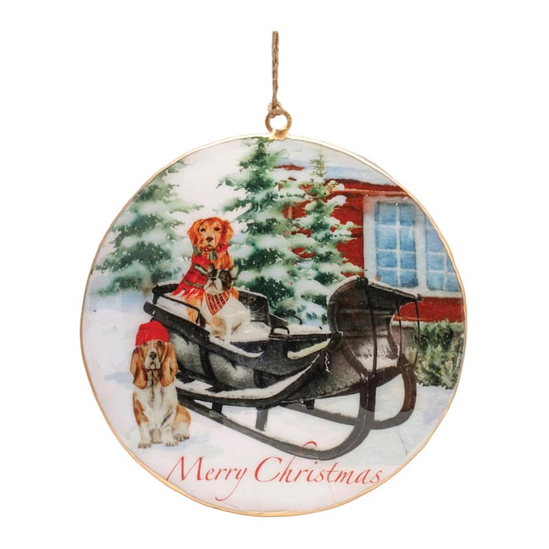 "Merry Christmas" Dogs in Sleigh Disc Ornaments - 6" - Multi-Color - 6ct