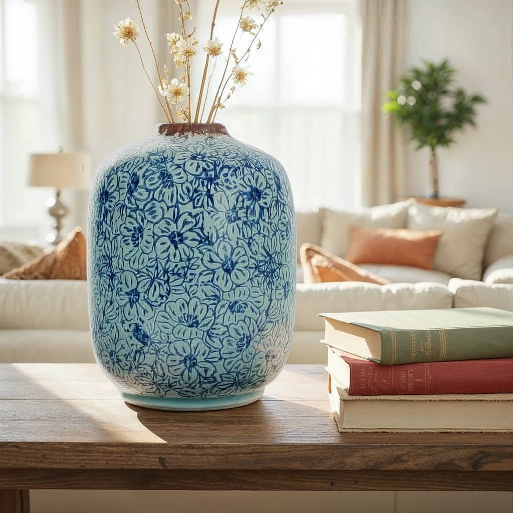 Decorative Terra-cotta Vase with Floral Pattern with Distressed Finish