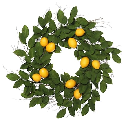 Vickerman 24" Green and Yellow Lemon Leaf Everyday Wreath - green / yellow