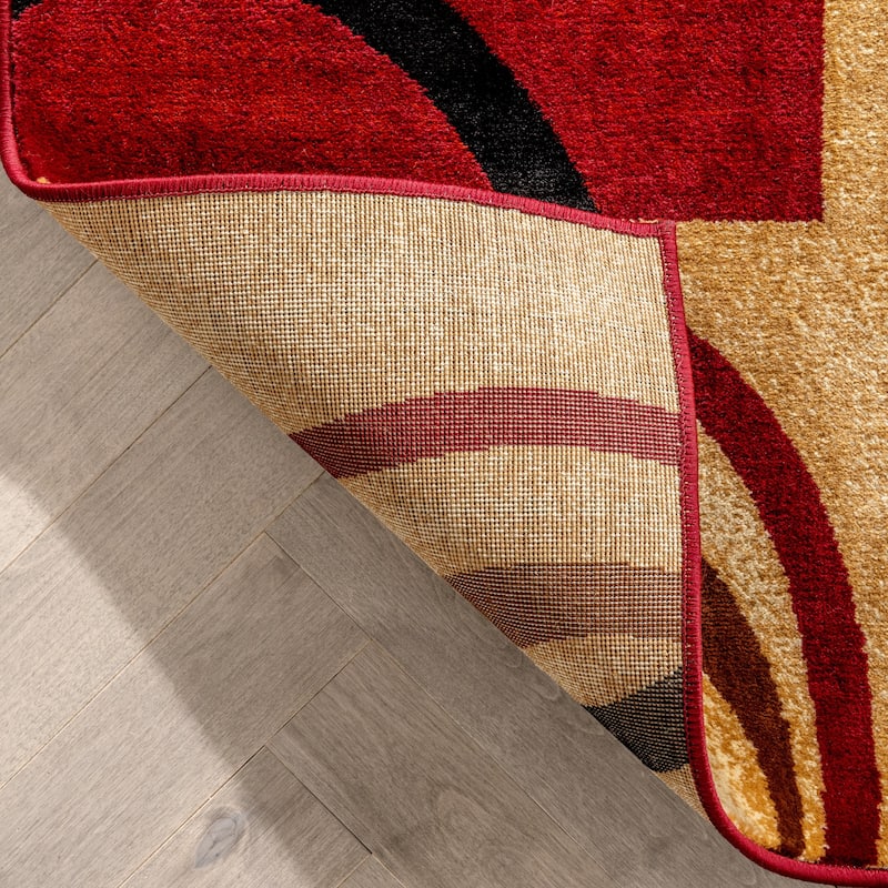 Well Woven Arcs Red/ Ivory Modern Circled Boxes Geometric Area Rug - 7'10 x 9'10