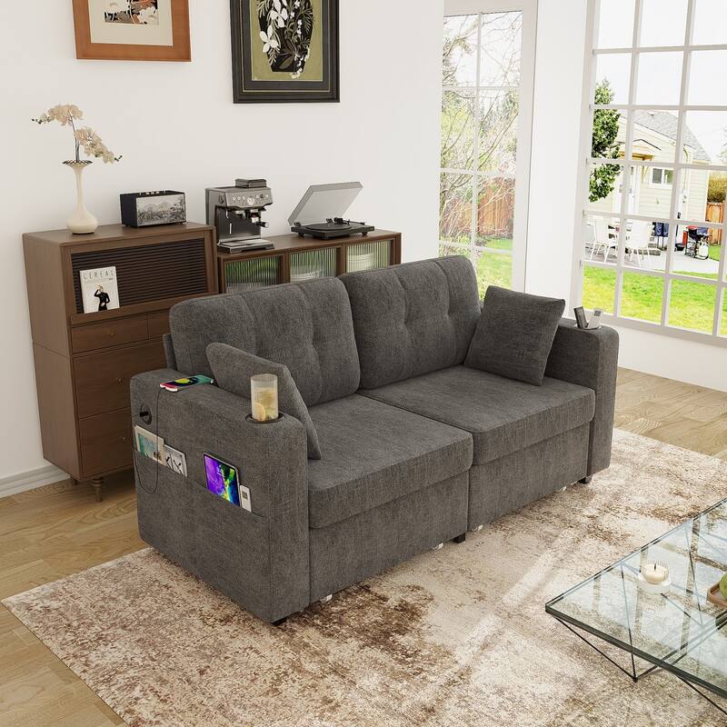 67.76" Chenille 3-Seater Sofa with USB Ports and Storage