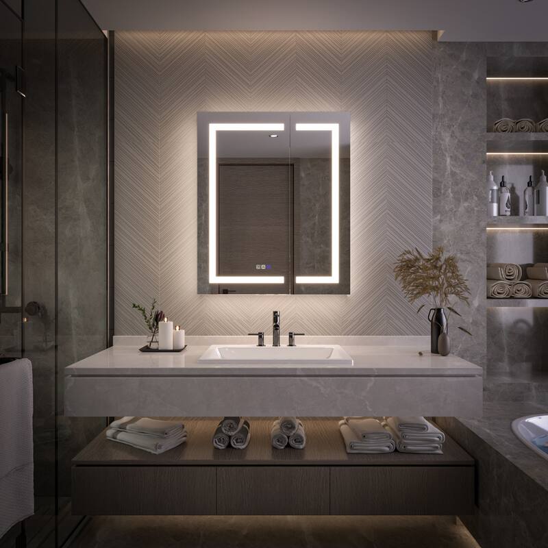 Modland 24"-42W x 36"H LED Medicine Cabinet Mirror with USB Charging,5x Makeup Mirror