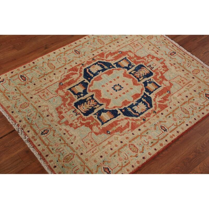Vegetable Dye Heriz Serapi Rug Hand-Knotted Wool Carpet - 3'0"x 3'10"