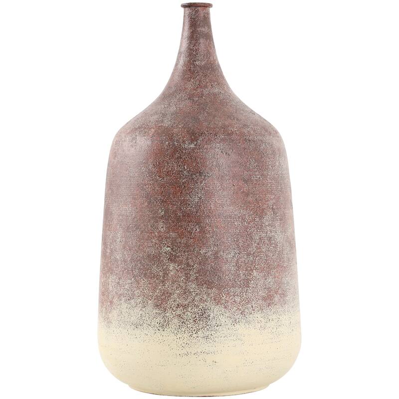 Copper Metal Distressed Textured Ombre Vase with Cream Accent