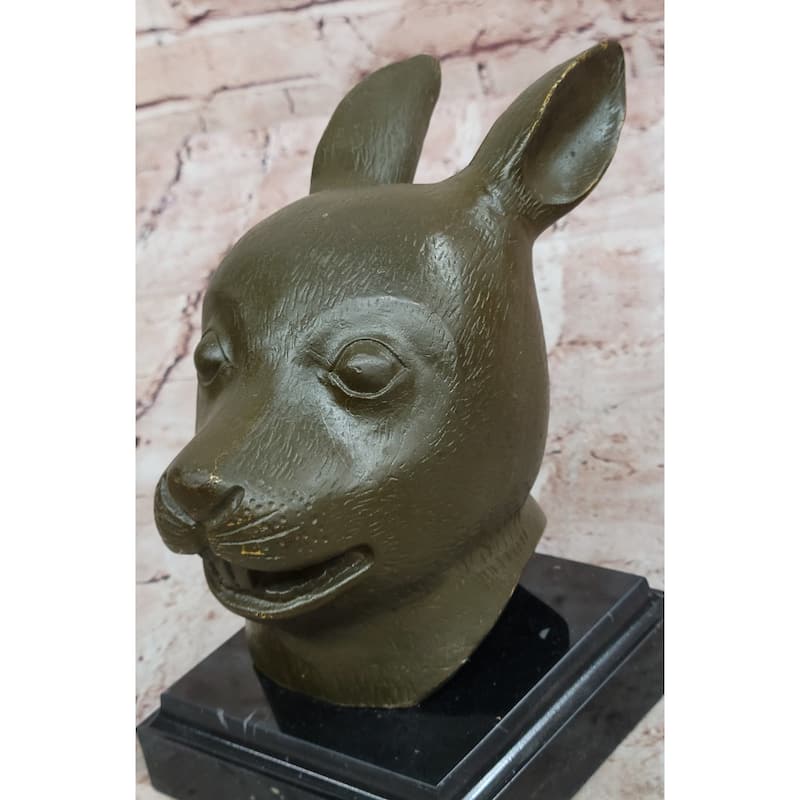 Bronze Rabbit Hare Head Statue Realistic Wildlife Sculpture Decor