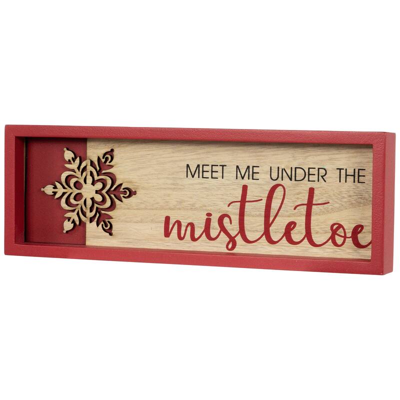 11.75" Red Framed "Meet Me Under The Mistletoe" Christmas Wall Decor