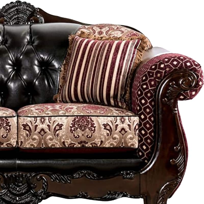 Quo 2pc Sofa Loveseat Set, Burgundy, Dark Brown Chenille, 4 Pillows