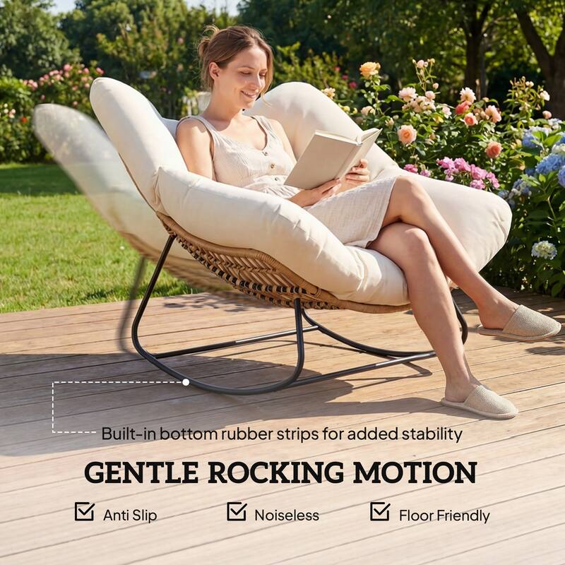 Outsunny Papasan Rocking Chair, Wicker Oversized Indoor Outdoor Rocking Chair with Cushion