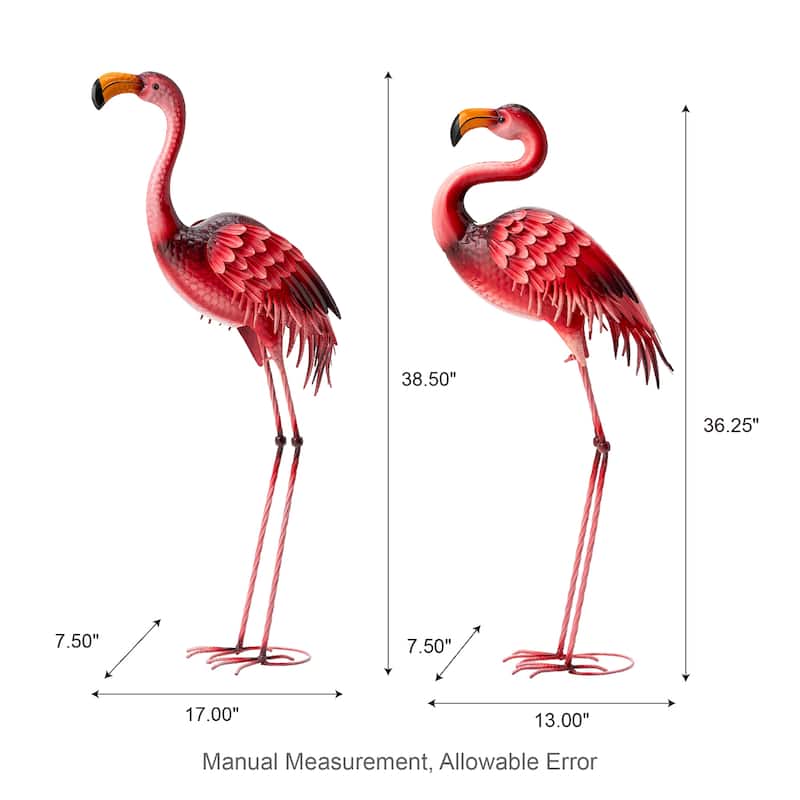 Glitzhome Metal Standing Crane Flamingo Garden Statue with Stakes Yard Art Sculpture Porch Decor