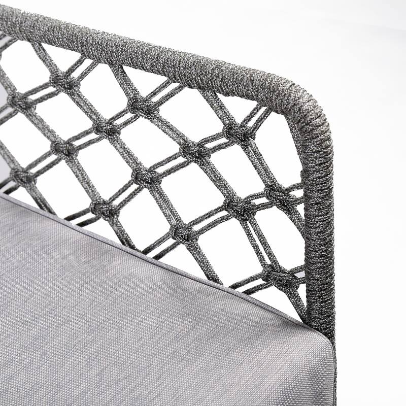 Marco Indoor Outdoor Steel Lounge Chair with Rope and Grey Cushion