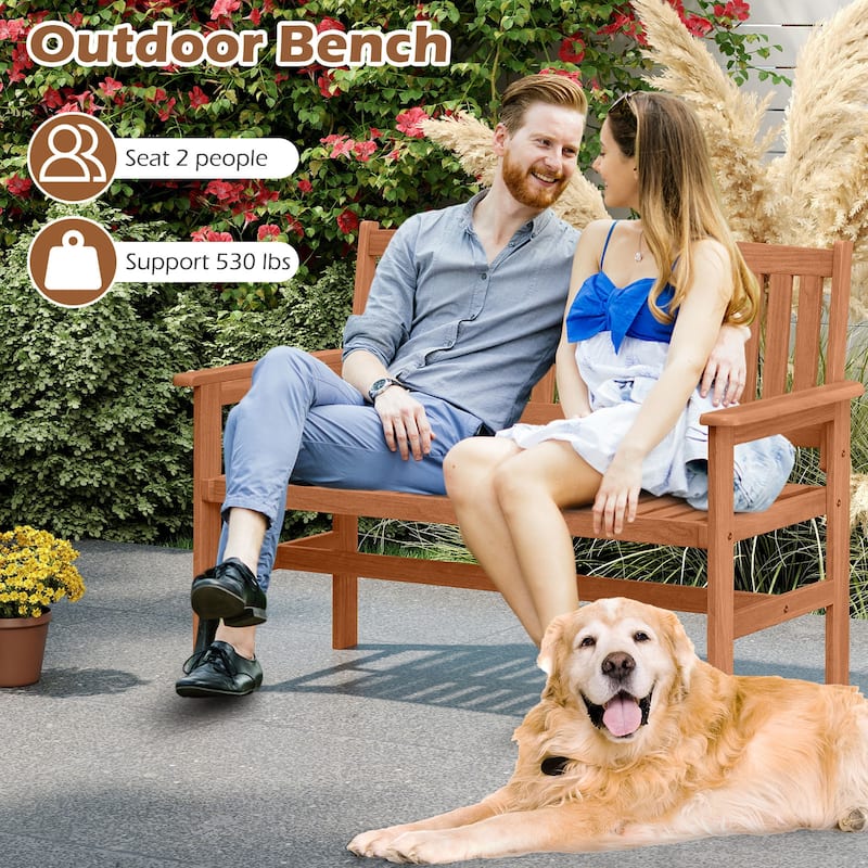 Gymax 2-Person Patio Loveseat Garden Bench w/Slatted Backrest &