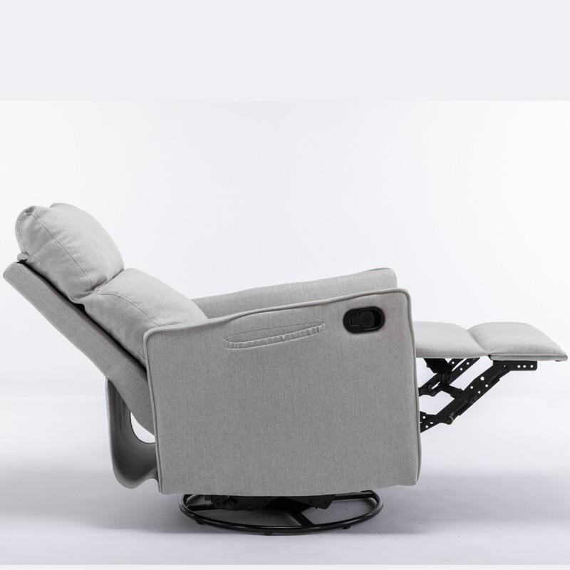 Cotton Linen Fabric Swivel Rocking Chair With Adjustment Backrest Footrest and Samll Pocket