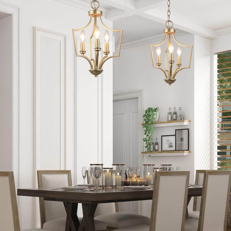Modern 3-Light Lantern Gold Chandelier Island Pendant Lights - W11"xH16"