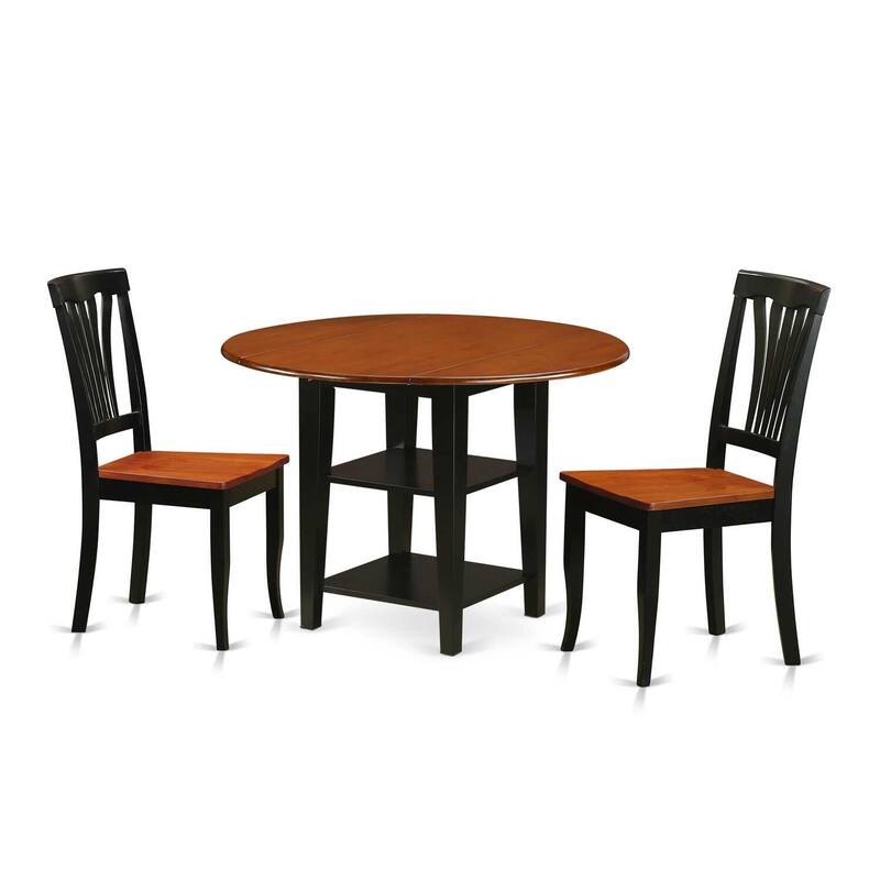 Vintage 3 Piece Dinette Set - Round Table & 2 Chairs - Black Cherry Finish - Home Kitchen Dining Room