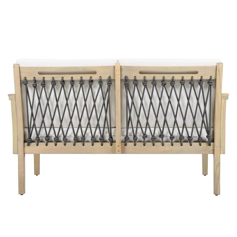 Christopher Knight Home - Outdoor Acacia Wood Loveseat and Coffee Table Set with Handwoven Rope - Loveseat + Table
