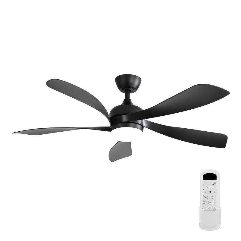 52 Inch Modern Ceiling Fan With 3 Color Dimmable 5 ABS Blades Remote Control Reversible DC Motor With Led Light - Black