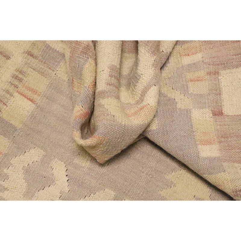 Hand Woven Oriental 100% Wool Carpet Southwestern Tribal Purples Kilim Runner Rug - 12' 3'' X 2' 9''