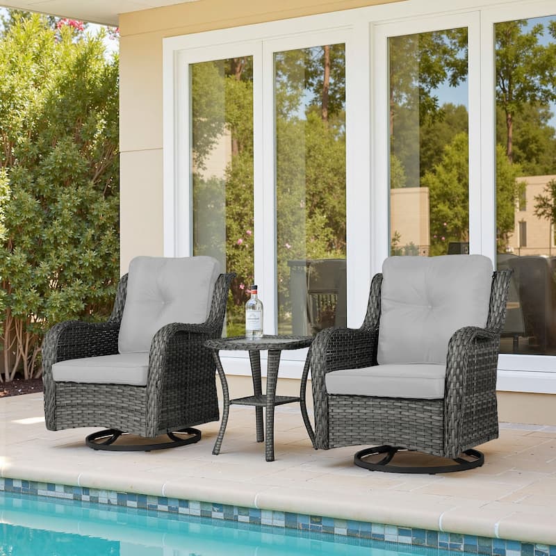 Outdoor Rattan Swivel Rocker Chairs Patio Bistro Set of 3