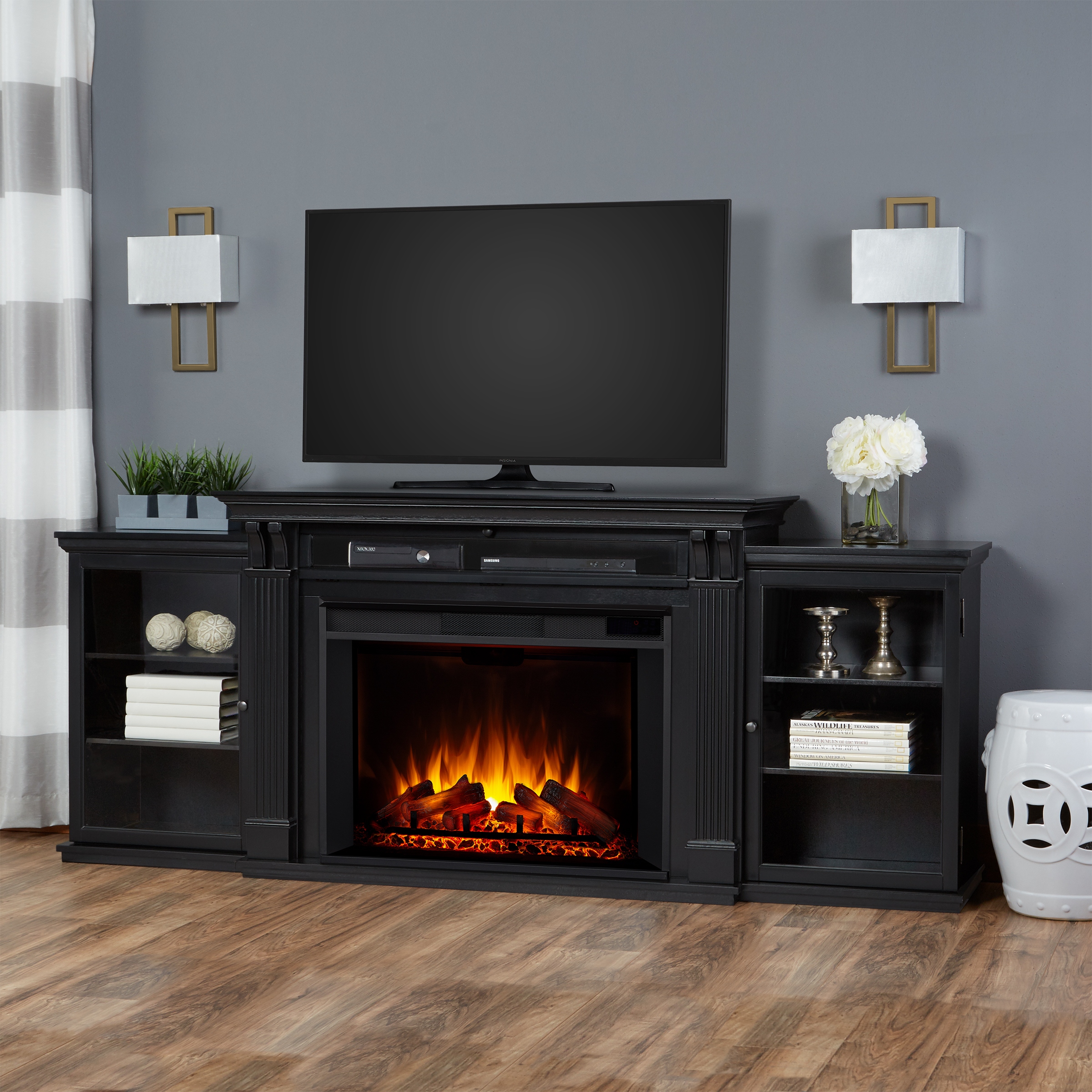 Black fireplace tv stand cheap with remote
