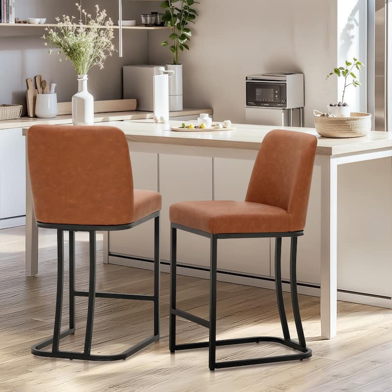 Modern Square PU Leather Bar Stool with Metal Frame