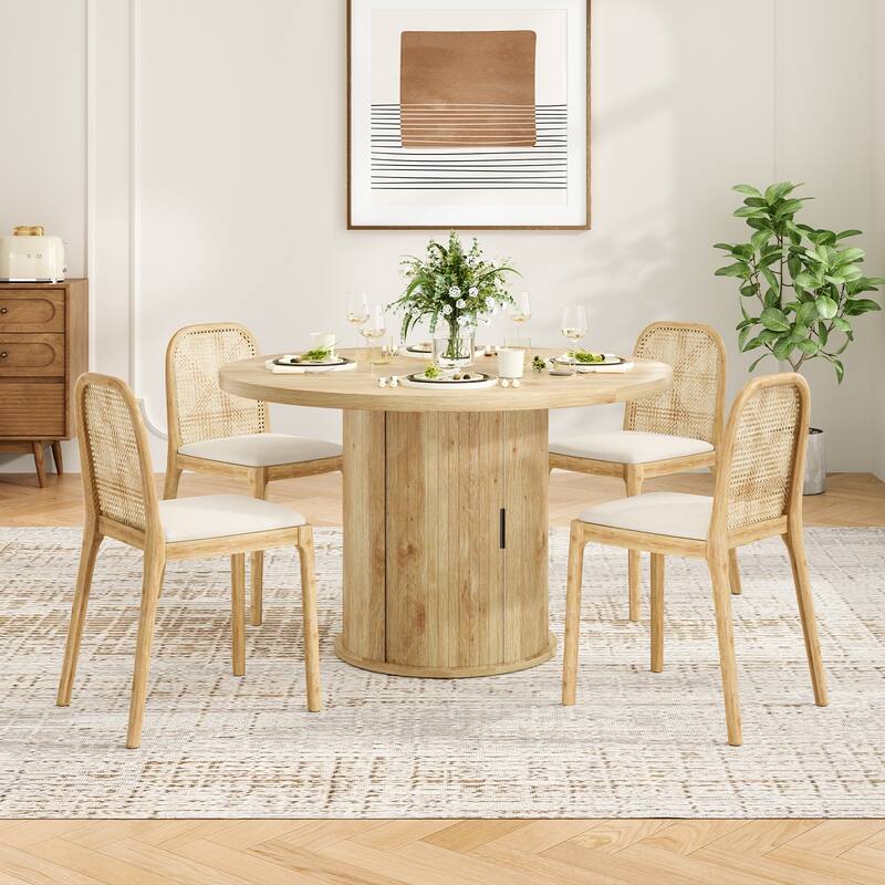 43" Round Dining Table for 4 People, Small Wood Kitchen Table with Sturdy Metal Base, Modern Round Dinner Table