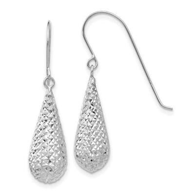 Curata 14k White Gold Sparkle Cut Puff Tear Drop Guardian Angel Earrings - 29x8mm