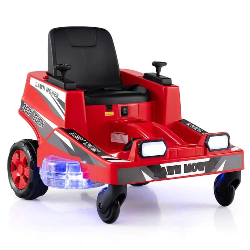 Costway 12V Ride on Lawn Mower with Dual Control Sticks LED Lights - See Details - Red