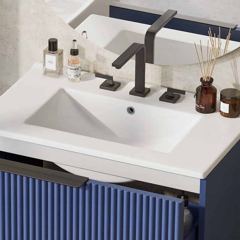 30 Inch Freestanding Bathroom Vanity with Ceramic Sink,Full-Extension Drawers,and Fluted Design