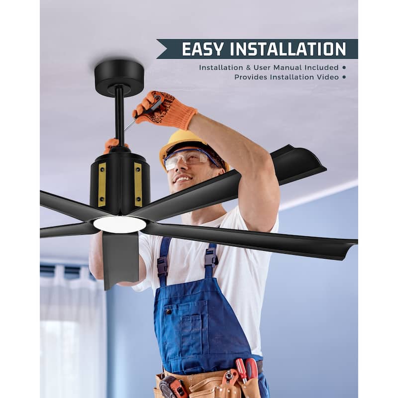 60 Inch 18W DC LED Ceiling Fan with Lights, 5-Blades, Remote Control and App and Alexa Google Voice Control