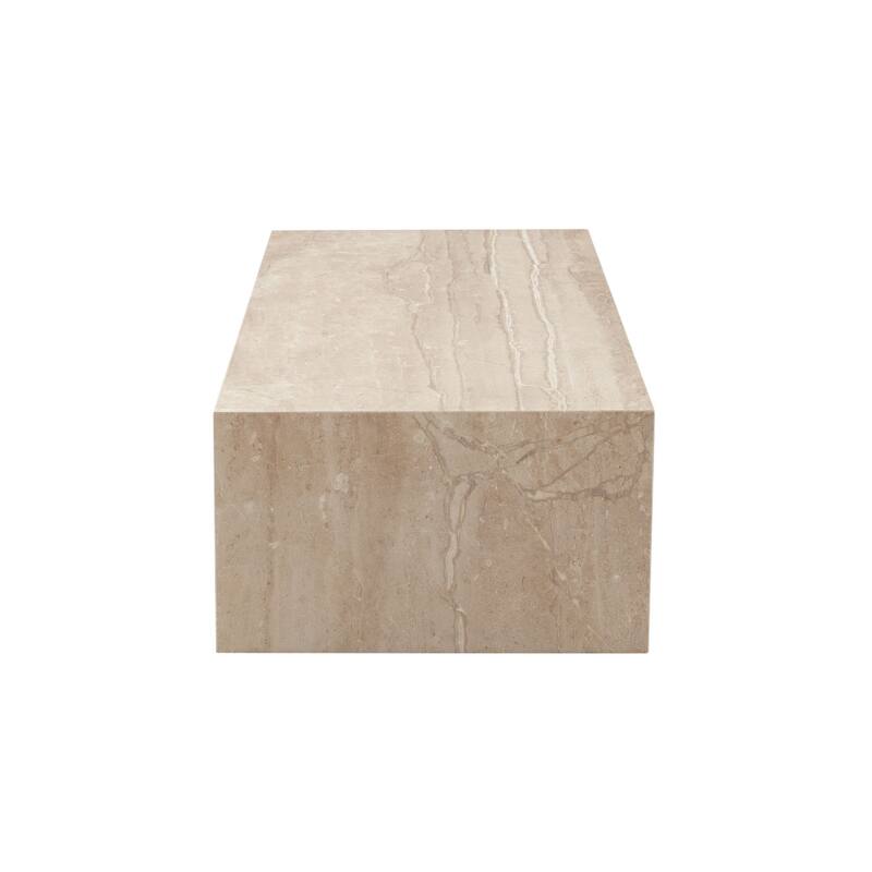 Rey Cocktail Coffee Table, 48 Inch Rectangular Natural Beige Marble Body