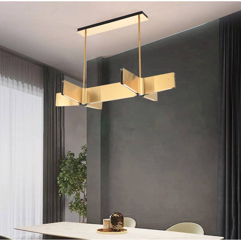 7-Light Brass Plated Double Cross LED Chandelier
