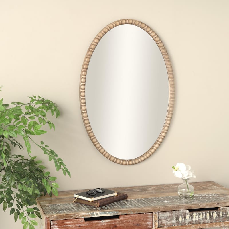 Wooden Room Wall Mirror with Beaded Inspired Frame - Brown - Roche River Decor