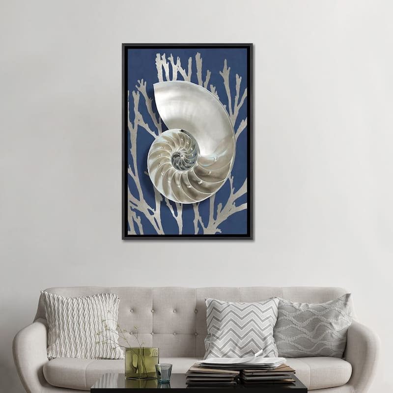 iCanvas "Shell Coral Silver on Blue II" by Caroline Kelly Framed
