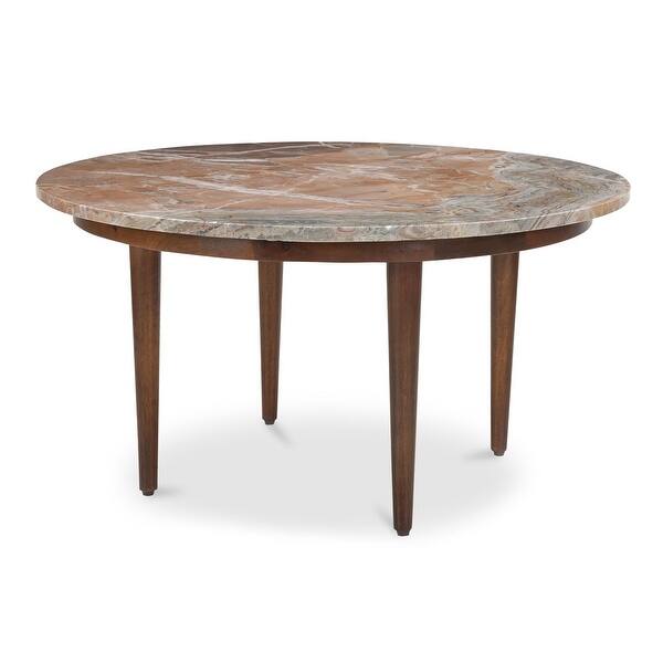 slide 2 of 16, NADAAL STUDIOS Isolde, Round Accent Table with Banswara Marble, White - 36 X 36 X 18 Brown
