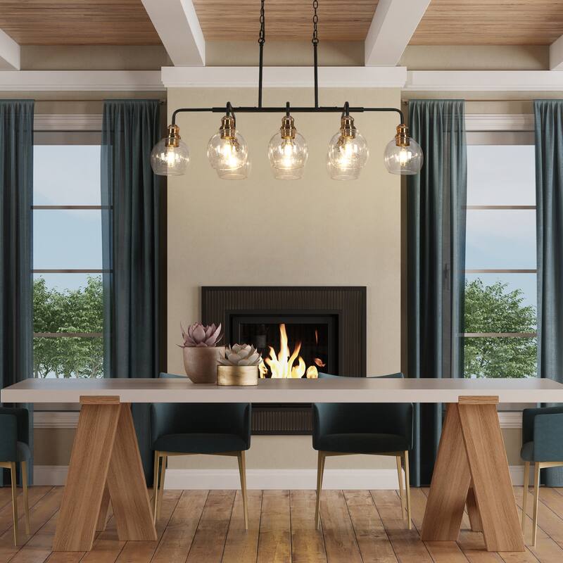 Zenith Modern Transitional Dining Chandelier Linear ORB Glass Kitchen Island Pendant - 40"W x 92"H x 11" D